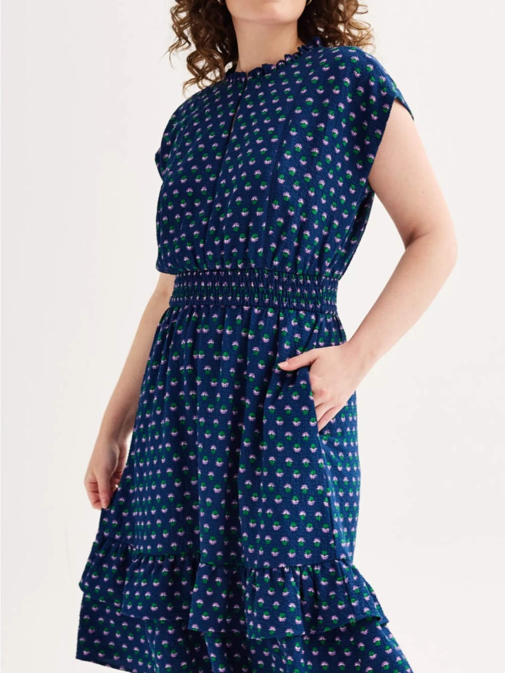 Draper James Navy Floral Smocked Midi Dress